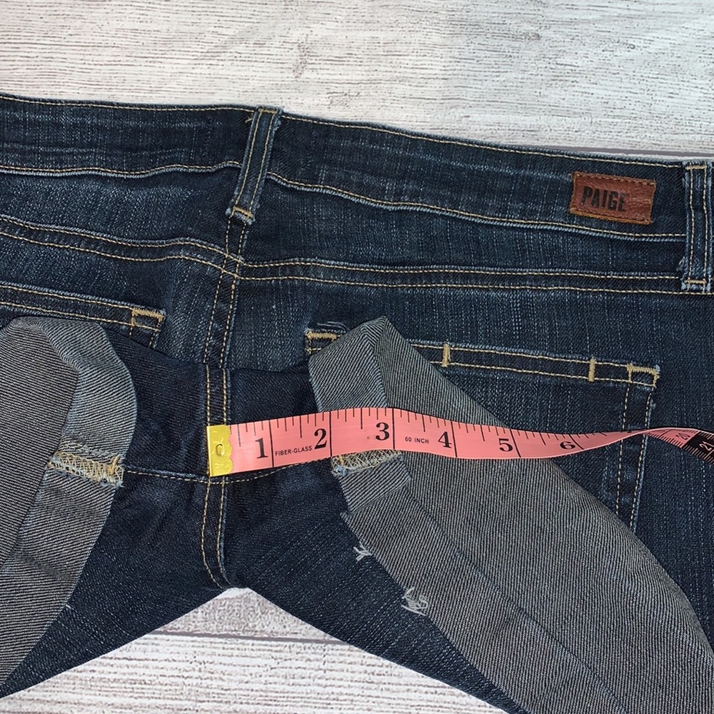 PAIGE Dark Indigo Rolled Hem Denim Shorts - Picture 8 of 9